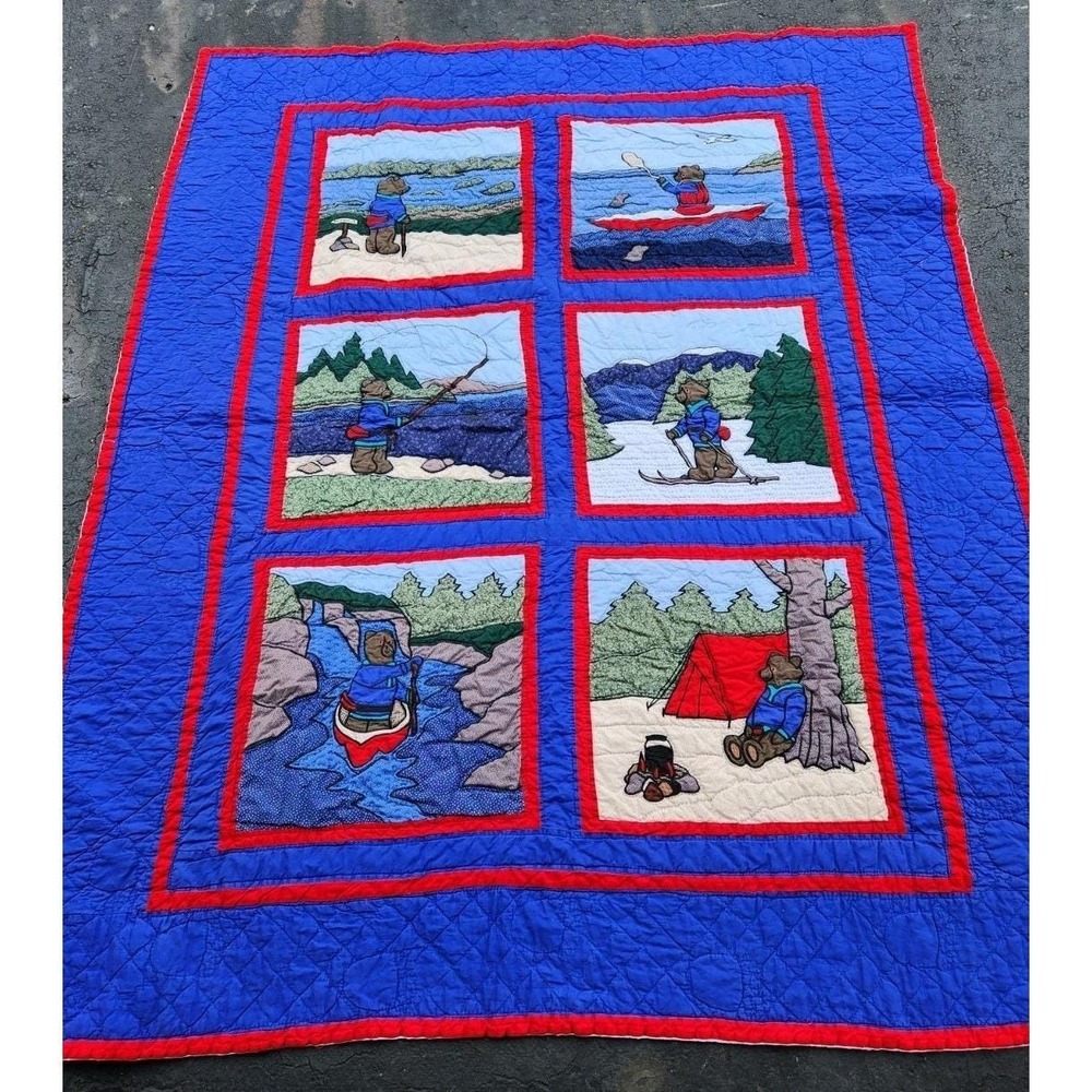 Vintage LL Bean Bear Quilt Cabin Bedding Blanket Outdoors Cottagecore 80x63